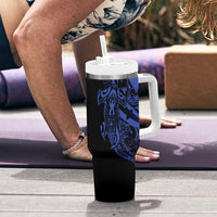 Blue Marquesas Islands Tumbler With Handle Marquesan Matatiki Hammerhead Shark Patutiki - Polynesian Pride
