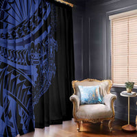 Blue Marquesas Islands Window Curtain Marquesan Matatiki Hammerhead Shark Patutiki - Polynesian Pride