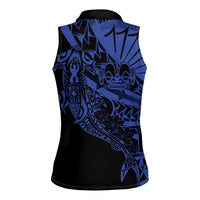 Blue Marquesas Islands Women Sleeveless Polo Shirt Marquesan Matatiki Hammerhead Shark Patutiki LT14 - Polynesian Pride