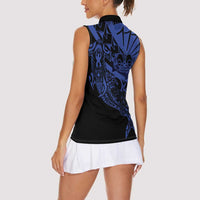 Blue Marquesas Islands Women Sleeveless Polo Shirt Marquesan Matatiki Hammerhead Shark Patutiki LT14 - Polynesian Pride