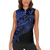 Blue Marquesas Islands Women Sleeveless Polo Shirt Marquesan Matatiki Hammerhead Shark Patutiki LT14 - Polynesian Pride