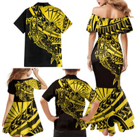 Yellow Marquesas Islands Family Matching Mermaid Dress and Hawaiian Shirt Marquesan Matatiki Hammerhead Shark Patutiki LT14 - Polynesian Pride
