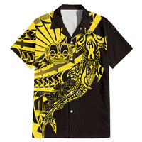 Yellow Marquesas Islands Family Matching Mermaid Dress and Hawaiian Shirt Marquesan Matatiki Hammerhead Shark Patutiki LT14 Dad's Shirt - Short Sleeve Yellow - Polynesian Pride