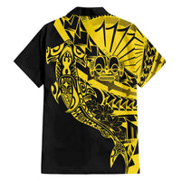 Yellow Marquesas Islands Family Matching Off The Shoulder Long Sleeve Dress and Hawaiian Shirt Marquesan Matatiki Hammerhead Shark Patutiki LT14 - Polynesian Pride