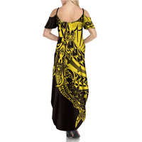 Yellow Marquesas Islands Family Matching Summer Maxi Dress and Hawaiian Shirt Marquesan Matatiki Hammerhead Shark Patutiki LT14 - Polynesian Pride