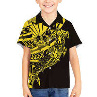 Yellow Marquesas Islands Hawaiian Shirt Marquesan Matatiki Hammerhead Shark Patutiki - Polynesian Pride