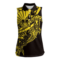 Yellow Marquesas Islands Women Sleeveless Polo Shirt Marquesan Matatiki Hammerhead Shark Patutiki LT14 Female Yellow - Polynesian Pride