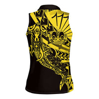 Yellow Marquesas Islands Women Sleeveless Polo Shirt Marquesan Matatiki Hammerhead Shark Patutiki LT14 - Polynesian Pride