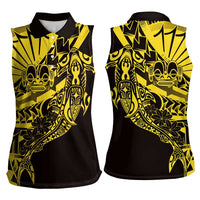 Yellow Marquesas Islands Women Sleeveless Polo Shirt Marquesan Matatiki Hammerhead Shark Patutiki LT14 - Polynesian Pride