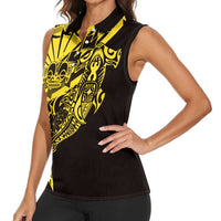 Yellow Marquesas Islands Women Sleeveless Polo Shirt Marquesan Matatiki Hammerhead Shark Patutiki LT14 - Polynesian Pride
