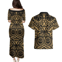 Austral Islands Couples Matching Puletasi and Hawaiian Shirt Tuhaa Pae Penu Stars Necklace Gold LT14 - Polynesian Pride