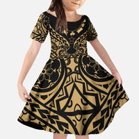 Austral Islands Family Matching Long Sleeve Bodycon Dress and Hawaiian Shirt Tuhaa Pae Penu Stars Necklace Gold LT14 Daughter's Dress Gold - Polynesian Pride
