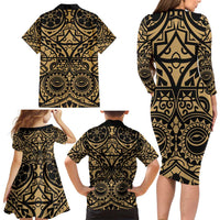 Austral Islands Family Matching Long Sleeve Bodycon Dress and Hawaiian Shirt Tuhaa Pae Penu Stars Necklace Gold LT14 - Polynesian Pride