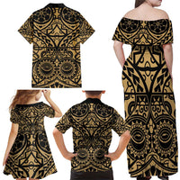 Austral Islands Family Matching Off Shoulder Maxi Dress and Hawaiian Shirt Tuhaa Pae Penu Stars Necklace Gold LT14 - Polynesian Pride