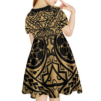 Austral Islands Kid Short Sleeve Dress Tuhaa Pae Penu Stars Necklace Gold - Polynesian Pride
