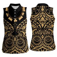 Austral Islands Women Sleeveless Polo Shirt Tuhaa Pae Penu Stars Necklace Gold LT14 - Polynesian Pride