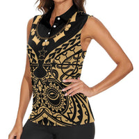 Austral Islands Women Sleeveless Polo Shirt Tuhaa Pae Penu Stars Necklace Gold LT14 - Polynesian Pride