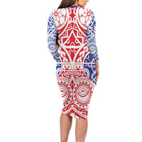 Austral Islands Family Matching Long Sleeve Bodycon Dress and Hawaiian Shirt Tuhaa Pae Penu Stars Necklace Red LT14 - Polynesian Pride