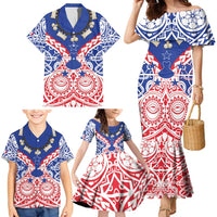 Austral Islands Family Matching Mermaid Dress and Hawaiian Shirt Tuhaa Pae Penu Stars Necklace Red LT14 - Polynesian Pride