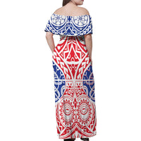 Austral Islands Family Matching Off Shoulder Maxi Dress and Hawaiian Shirt Tuhaa Pae Penu Stars Necklace Red LT14 - Polynesian Pride