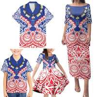 Austral Islands Family Matching Puletasi and Hawaiian Shirt Tuhaa Pae Penu Stars Necklace Red LT14 - Polynesian Pride