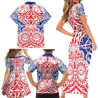 Austral Islands Family Matching Short Sleeve Bodycon Dress and Hawaiian Shirt Tuhaa Pae Penu Stars Necklace Red LT14 - Polynesian Pride