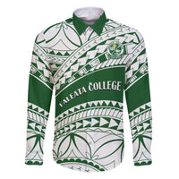 Personalised Samoa Faleata College Family Matching Off Shoulder Long Sleeve Dress and Hawaiian Shirt Samoan Pattern LT14 Dad's Shirt - Long Sleeve Green - Polynesian Pride