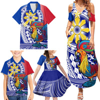 Personalised Philippines Family Matching Summer Maxi Dress and Hawaiian Shirt Filipino Sarimanok With Polynesian Tattoo LT14 - Polynesian Pride