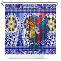 Philippines Shower Curtain Filipino Sarimanok With Polynesian Tattoo LT14 Blue - Polynesian Pride