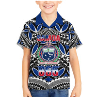 Samoa 685 Family Matching Mermaid Dress and Hawaiian Shirt Samoan Coat Of Arms Simple Style LT14 Son's Shirt Blue - Polynesian Pride