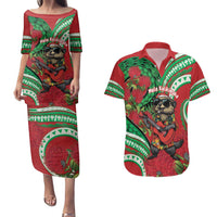 Mele Kalikimaka Hawaii Couples Matching Puletasi and Hawaiian Shirt Mongoose Santa With Ohia Lehua LT14 Red - Polynesian Pride