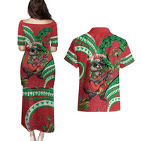 Mele Kalikimaka Hawaii Couples Matching Puletasi and Hawaiian Shirt Mongoose Santa With Ohia Lehua LT14 - Polynesian Pride