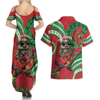 Mele Kalikimaka Hawaii Couples Matching Summer Maxi Dress and Hawaiian Shirt Mongoose Santa With Ohia Lehua LT14 - Polynesian Pride