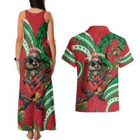 Mele Kalikimaka Hawaii Couples Matching Tank Maxi Dress and Hawaiian Shirt Mongoose Santa With Ohia Lehua LT14 - Polynesian Pride
