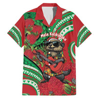 Mele Kalikimaka Hawaii Family Matching Mermaid Dress and Hawaiian Shirt Mongoose Santa With Ohia Lehua LT14 Dad's Shirt - Short Sleeve Red - Polynesian Pride