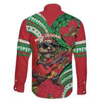 Mele Kalikimaka Hawaii Family Matching Off Shoulder Maxi Dress and Hawaiian Shirt Mongoose Santa With Ohia Lehua LT14 - Polynesian Pride
