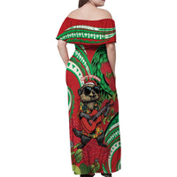 Mele Kalikimaka Hawaii Family Matching Off Shoulder Maxi Dress and Hawaiian Shirt Mongoose Santa With Ohia Lehua LT14 - Polynesian Pride