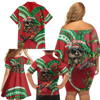 Mele Kalikimaka Hawaii Family Matching Off Shoulder Short Dress and Hawaiian Shirt Mongoose Santa With Ohia Lehua LT14 - Polynesian Pride