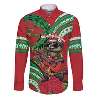 Mele Kalikimaka Hawaii Family Matching Summer Maxi Dress and Hawaiian Shirt Mongoose Santa With Ohia Lehua LT14 Dad's Shirt - Long Sleeve Red - Polynesian Pride