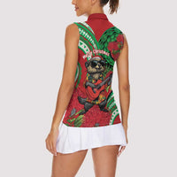 Mele Kalikimaka Hawaii Women Sleeveless Polo Shirt Mongoose Santa With Ohia Lehua LT14 - Polynesian Pride