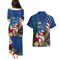 United States And Samoa Couples Matching Puletasi Dress and Hawaiian Shirt USA Flag Eagle Mix Samoan Coat Of Arms LT14 - Polynesian Pride
