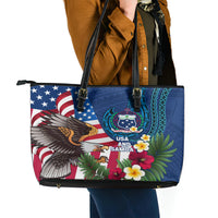 United States And Samoa Leather Tote Bag USA Flag Eagle Mix Samoan Coat Of Arms LT14 - Polynesian Pride