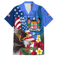 United States And Fiji Family Matching Long Sleeve Bodycon Dress and Hawaiian Shirt USA Flag Eagle Mix Fijian Coat Of Arms Tapa Pattern LT14 Dad's Shirt - Short Sleeve Blue - Polynesian Pride