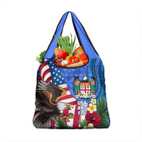 United States And Fiji Grocery Bag USA Flag Eagle Mix Fijian Coat Of Arms Tapa Pattern LT14 1-pack One Size Blue - Polynesian Pride