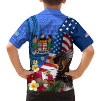 United States And Fiji Kid Hawaiian Shirt USA Flag Eagle Mix Fijian Coat Of Arms Tapa Pattern LT14 - Polynesian Pride