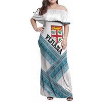 Custom Fiji Tapa Rugby 2025 Family Matching Off Shoulder Maxi Dress and Hawaiian Shirt Go Champions Fijiana LT14 Mom's Dress White - Polynesian Pride