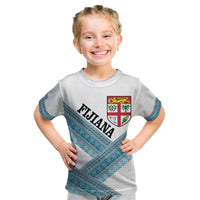 Custom Fiji Tapa Rugby 2025 Kid T Shirt Go Champions Fijiana LT14 White - Polynesian Pride