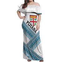 Custom Fiji Tapa Rugby 2025 Off Shoulder Maxi Dress Go Champions Fijiana LT14 Women White - Polynesian Pride