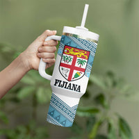 Custom Fiji Tapa Rugby 2025 Tumbler With Handle Go Champions Fijiana LT14 - Polynesian Pride