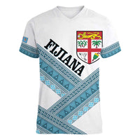 Custom Fiji Tapa Rugby 2025 Women V-Neck T-Shirt Go Champions Fijiana LT14 Female White - Polynesian Pride
